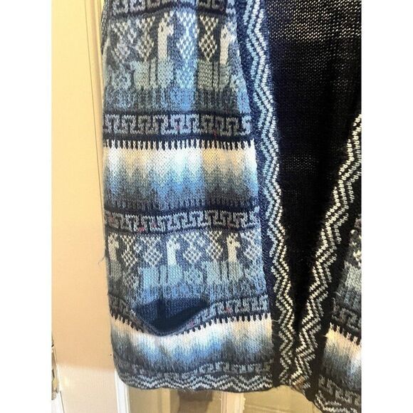 Peruvian Print Blue White Wool Vest Pockets Size M Unisex.       Jj - Picture 2 of 4